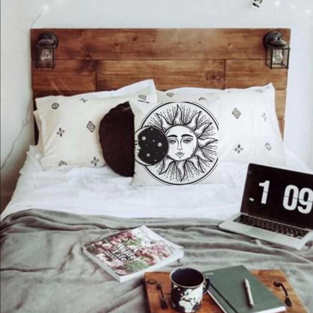 Boho Moon Sun Stars Accent Pillow Cover 18”x18” - Picture 2 of 3